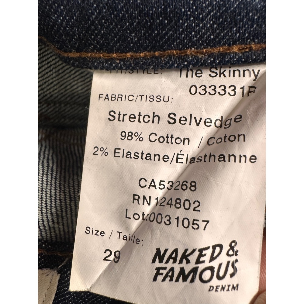 NAKED & FAMOUS Size 29 The Skinny Stretch Selvedge Indigo Blue Denim Jeans - Picture 5 of 9